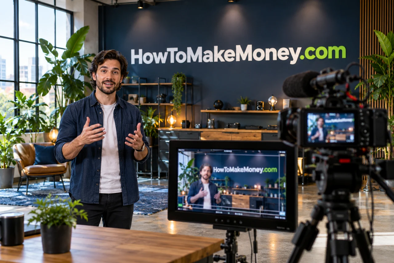 A creator recording a practical business lesson in a working studio