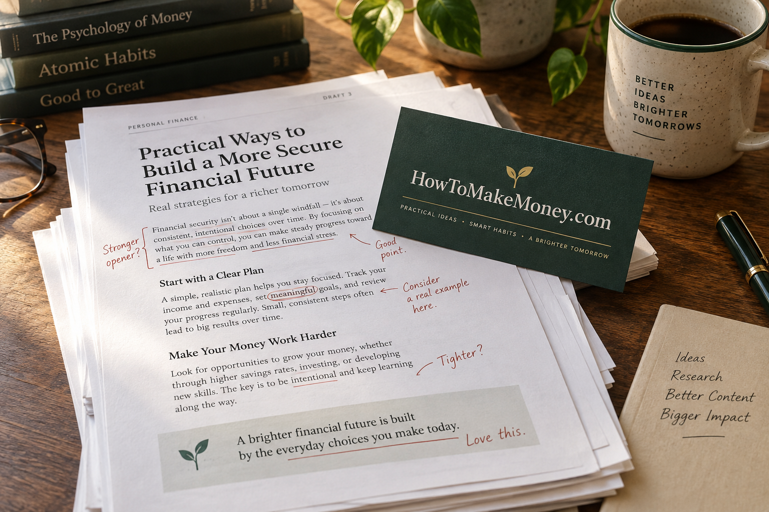 Editorial still accompanying a practical money-education media brand